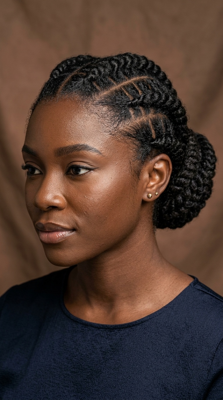 Structural Flat Twist Bun with Geometric Parting