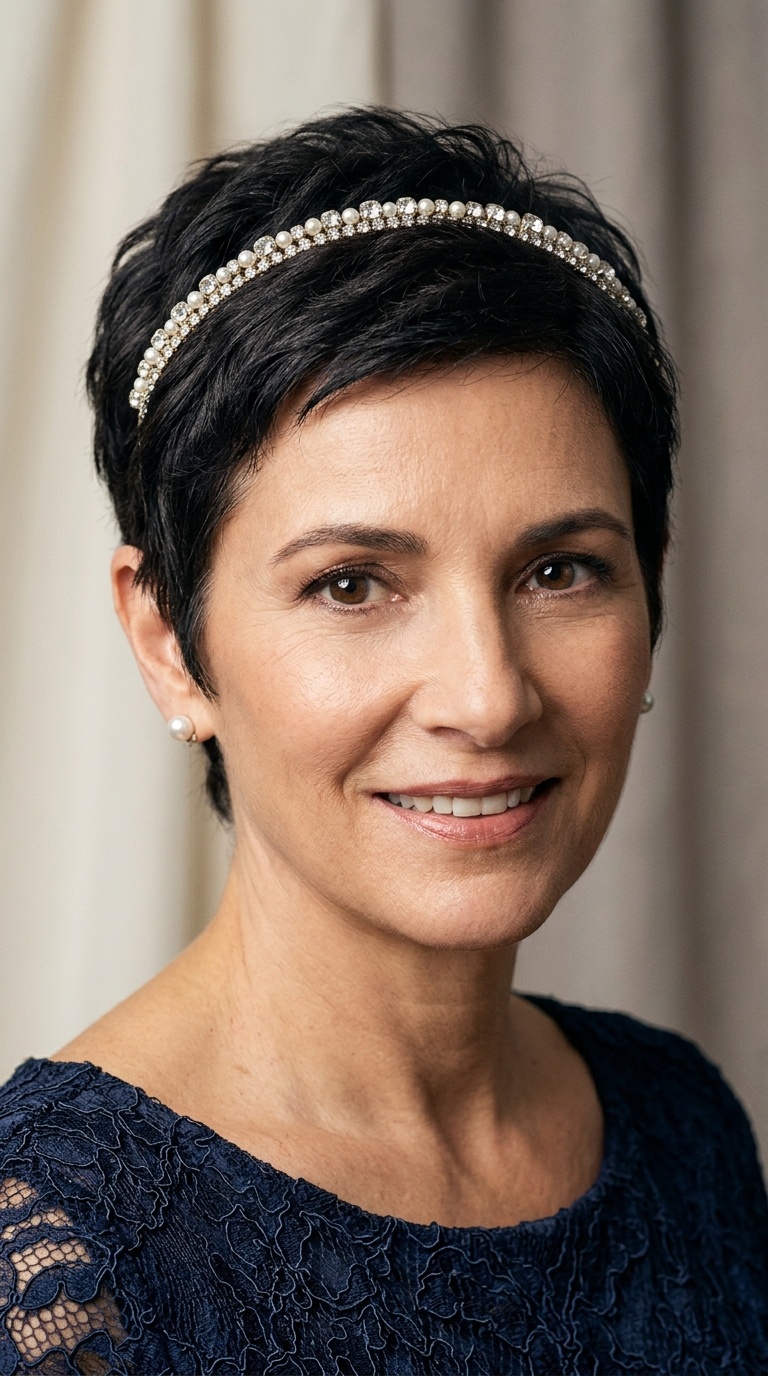 Structured Pixie with Jeweled Headband