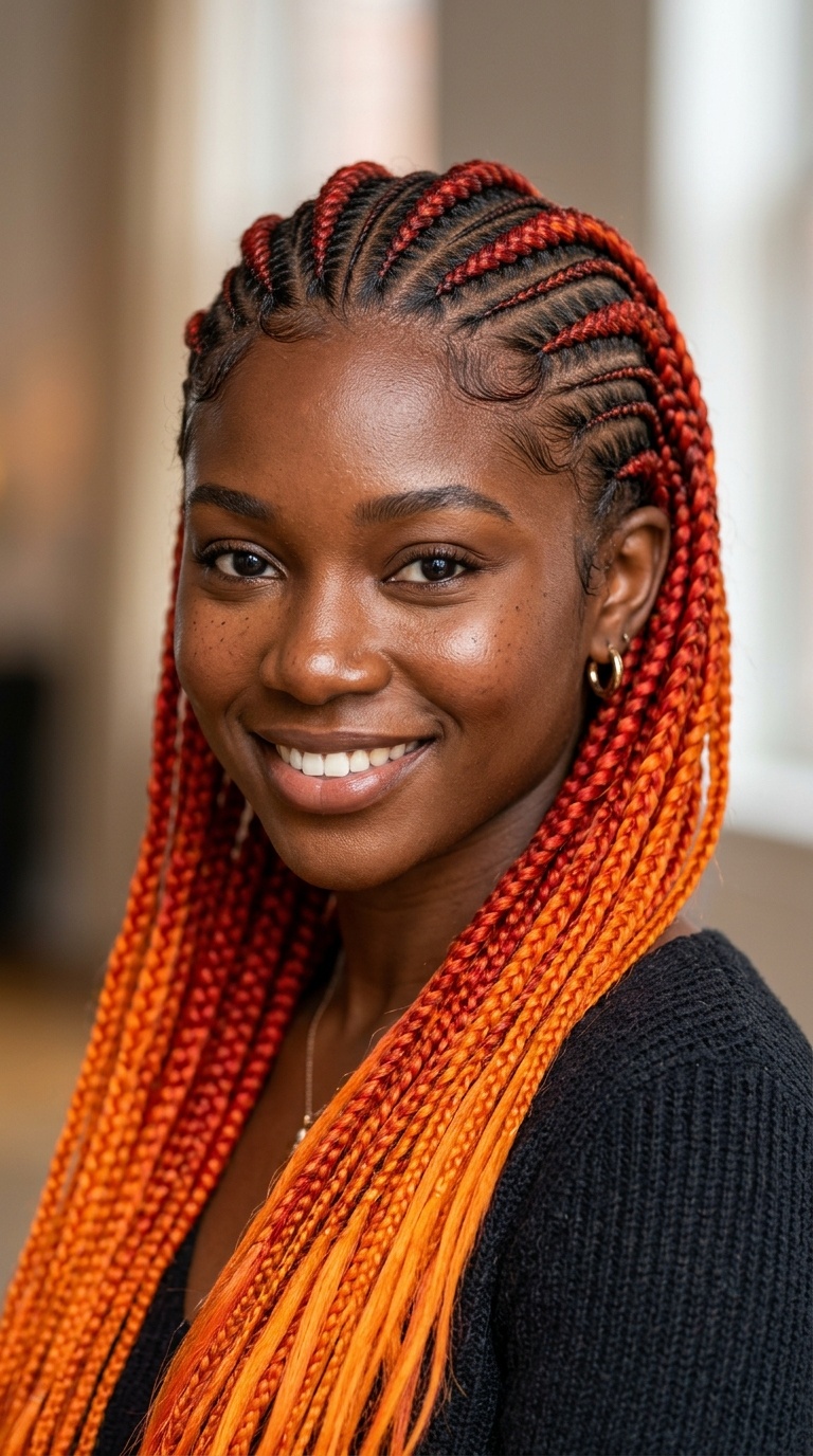 Sunset Orange and Red Cornrows
