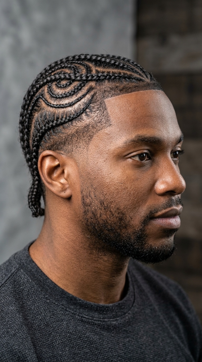Swirl Cornrows with Temp Fade and Lineup