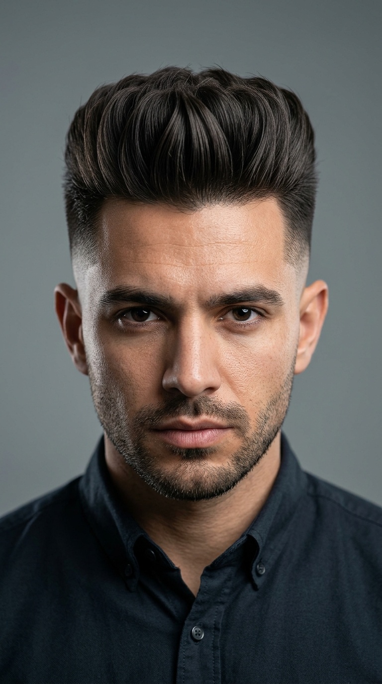 Symmetrical Pompadour with Drop Fade