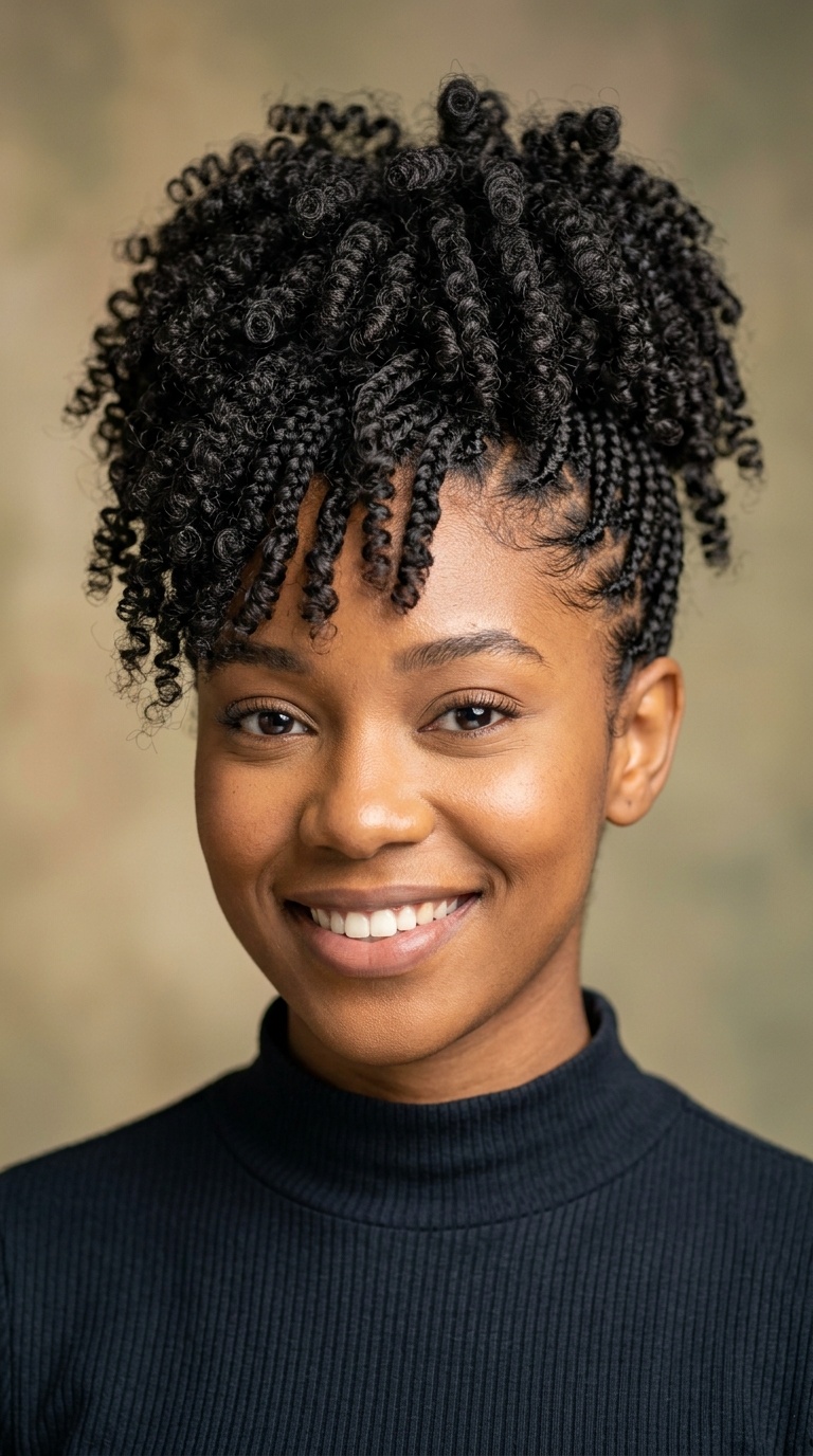 Tapered Braids with Curly Top