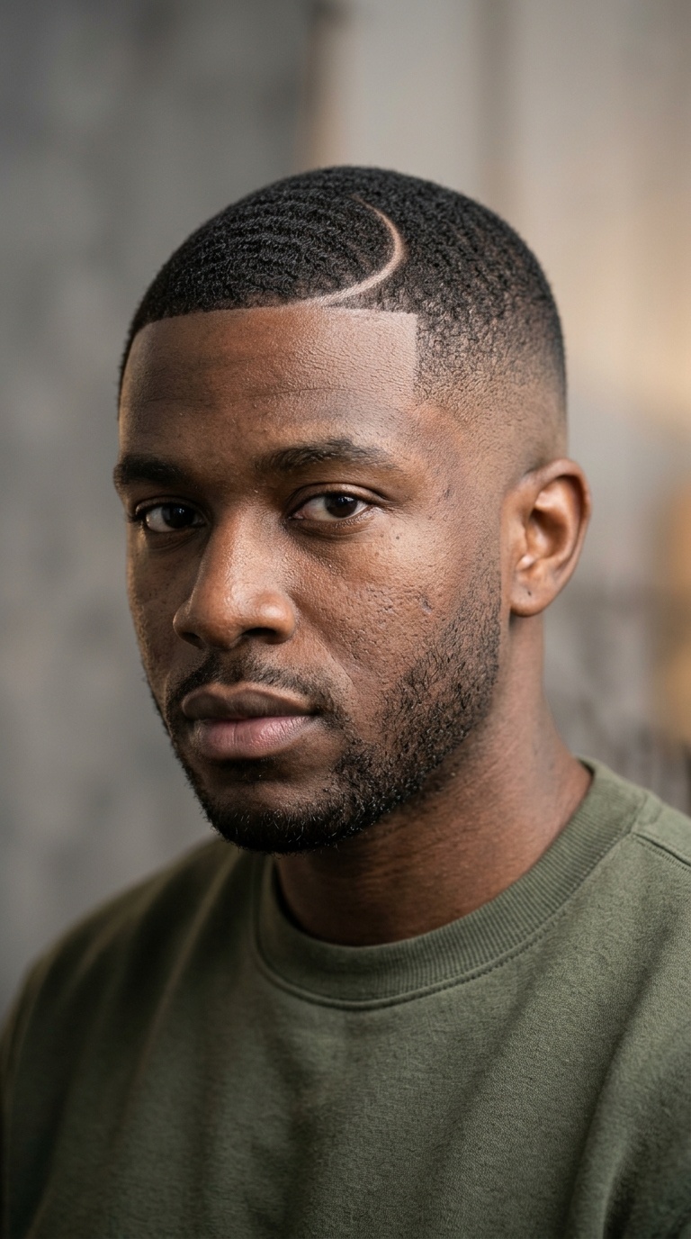 Tapered Buzz Cut with Curved Part