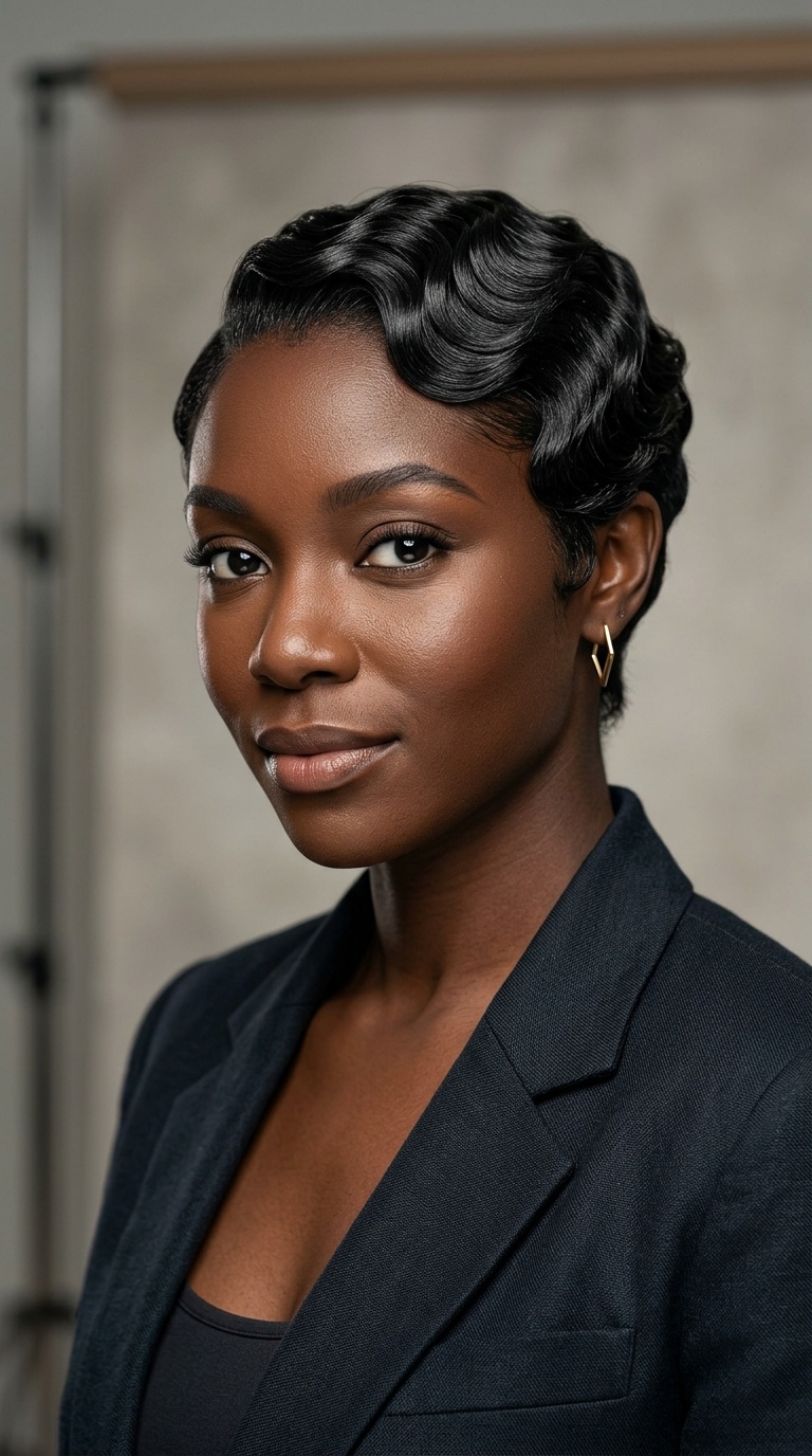 Tapered Cut with Finger Waves