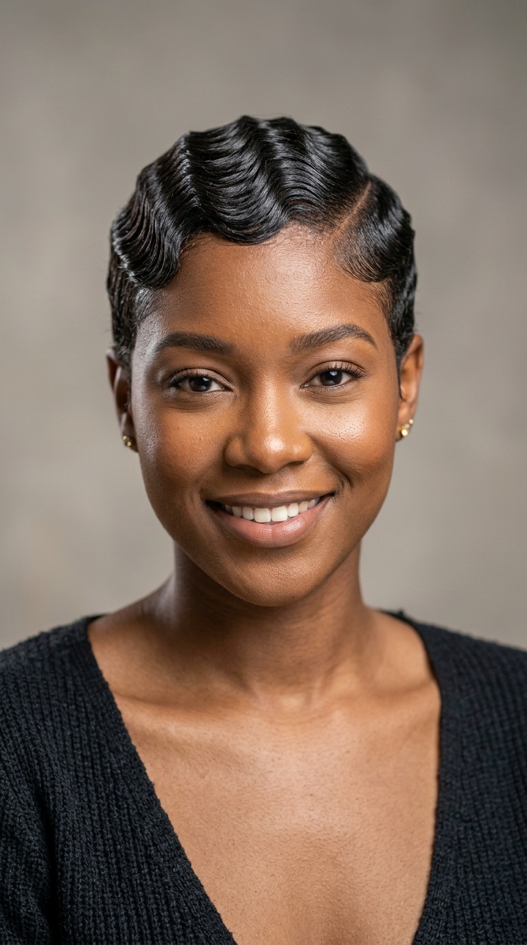 Tapered Cut with Sculpted Finger Waves