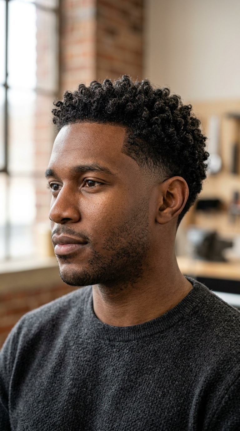 Tapered Neckline with Short Curls