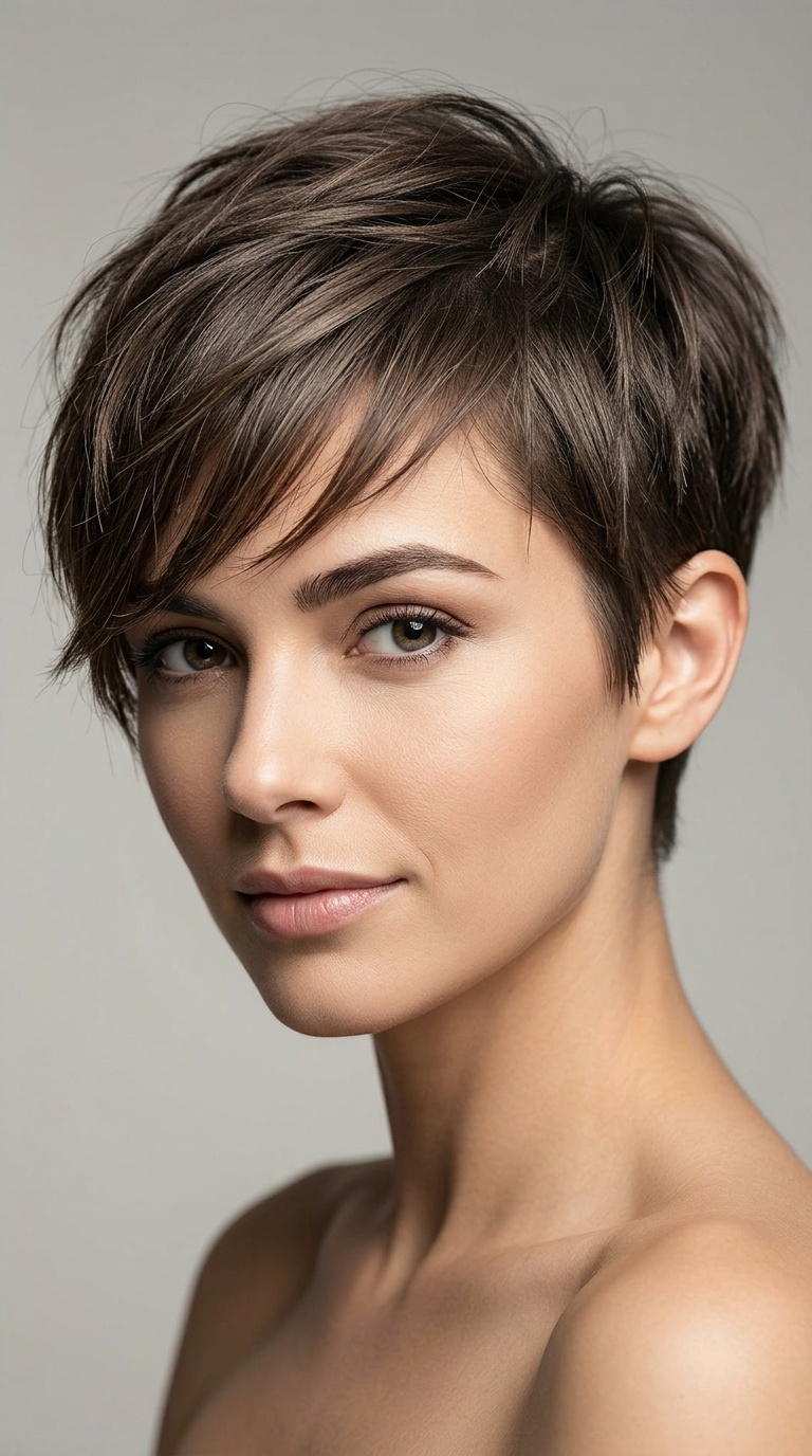 Tapered Pixie with Side-Swept Fringe