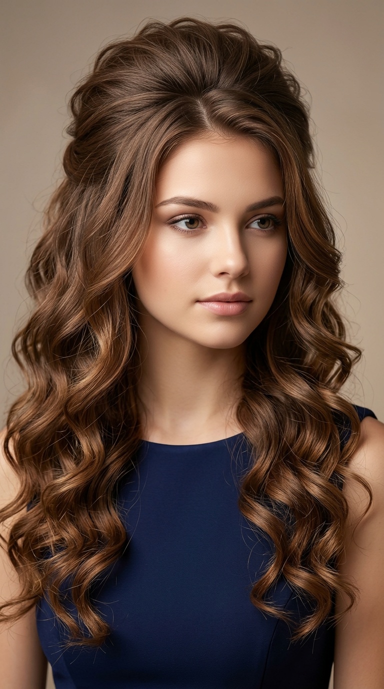 Teased Crown with Loose Ringlets