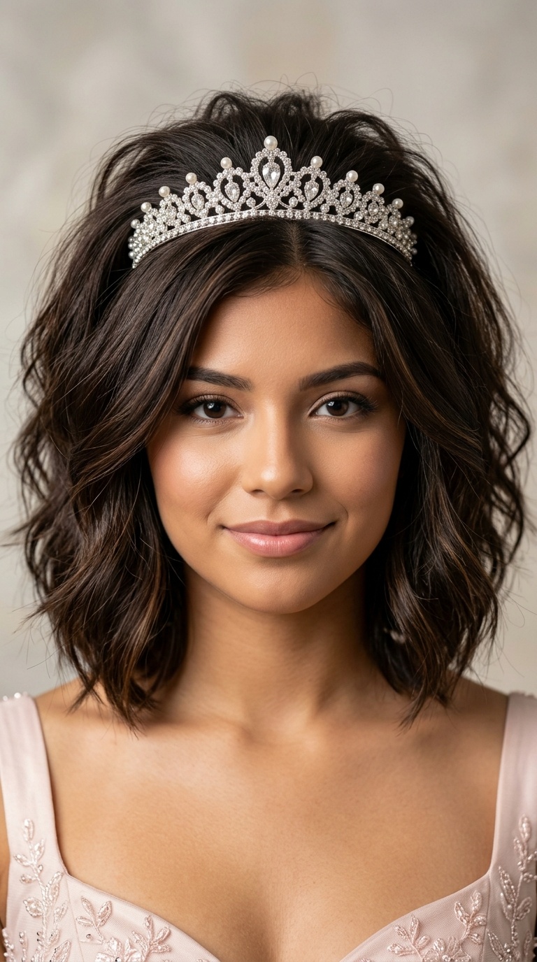 Teased Root Volume with Classic Tiara