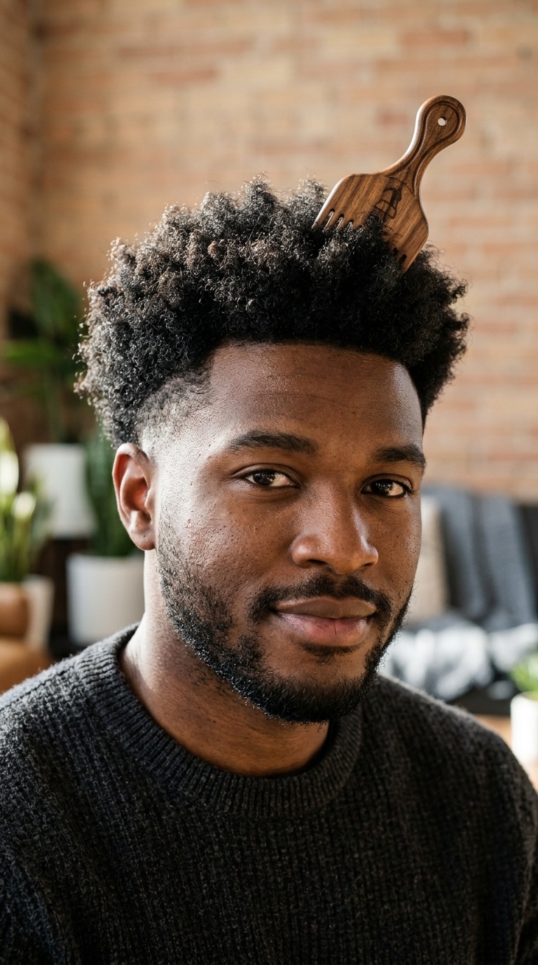 Temple Fade with Afro Pick