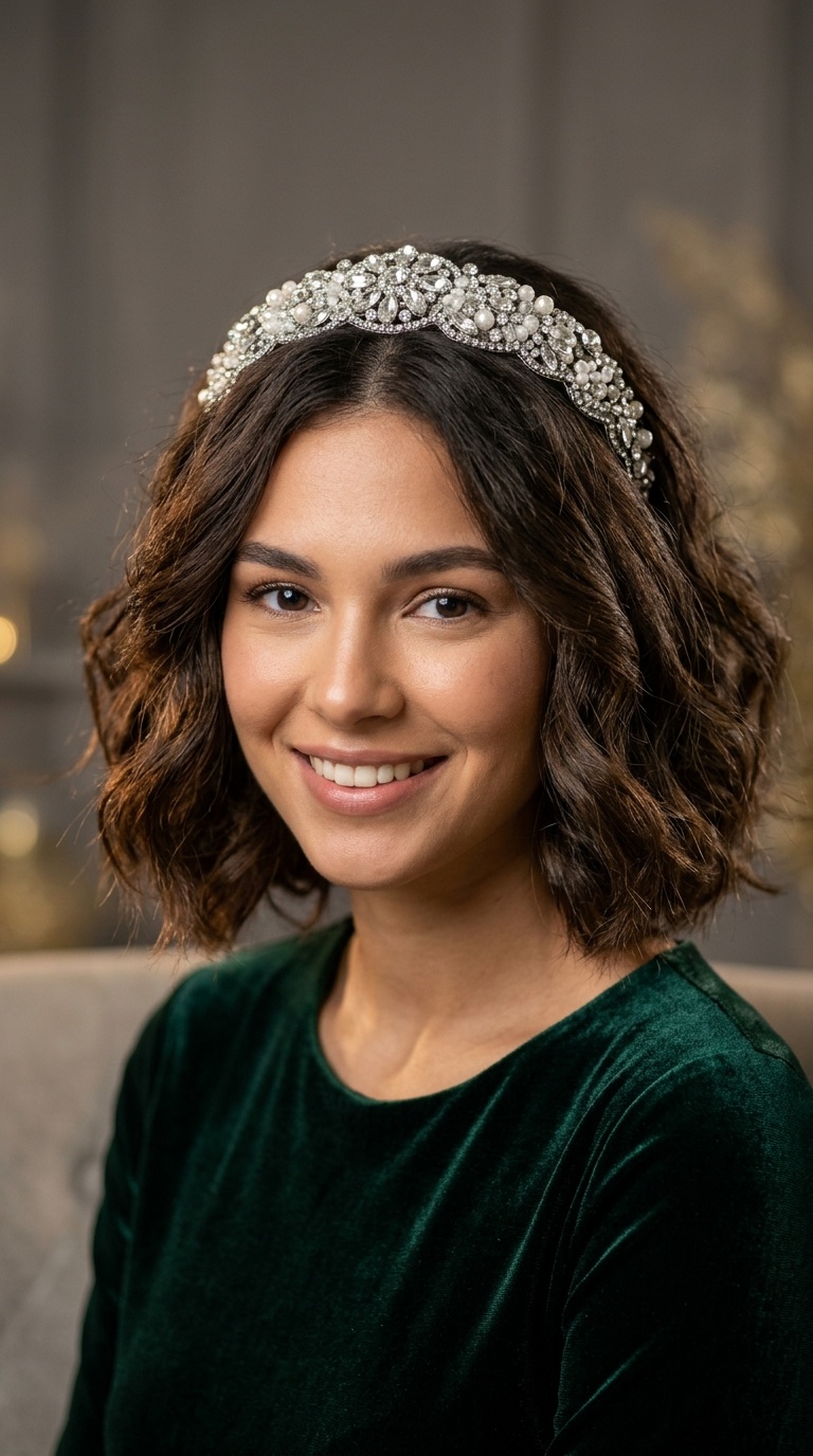 Textured Bob with Bejeweled Headband