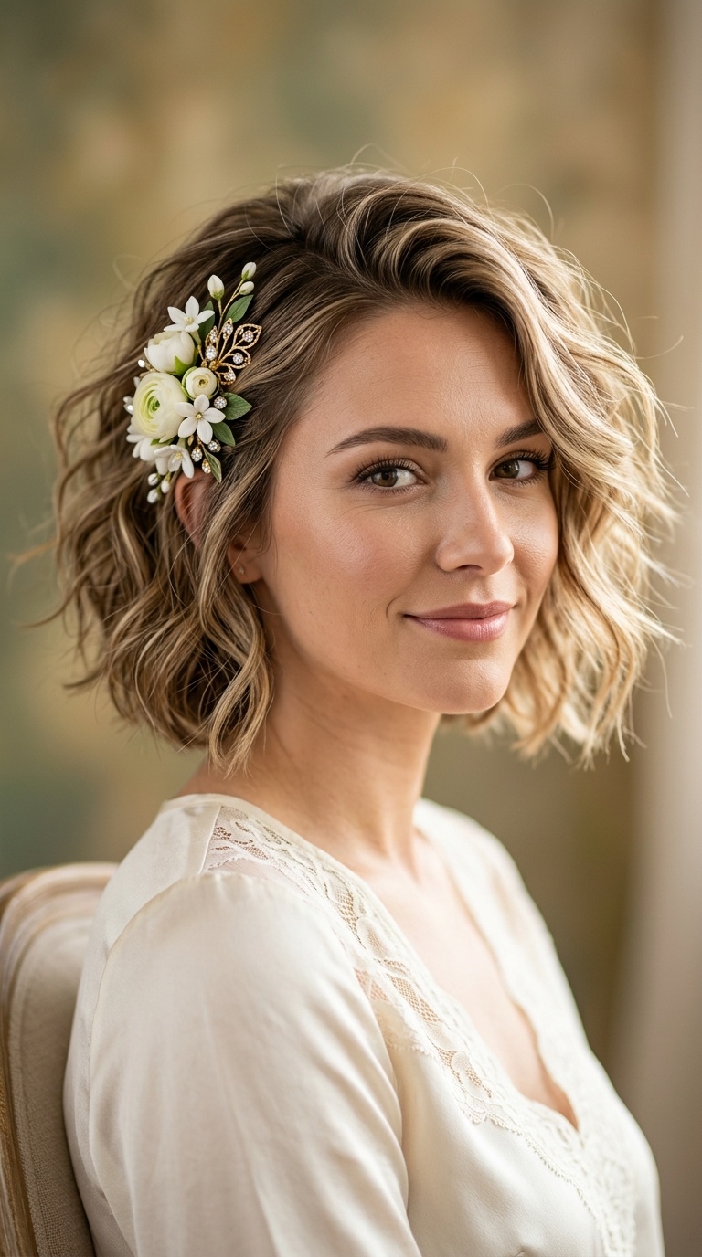 Textured Bob with Floral Pin
