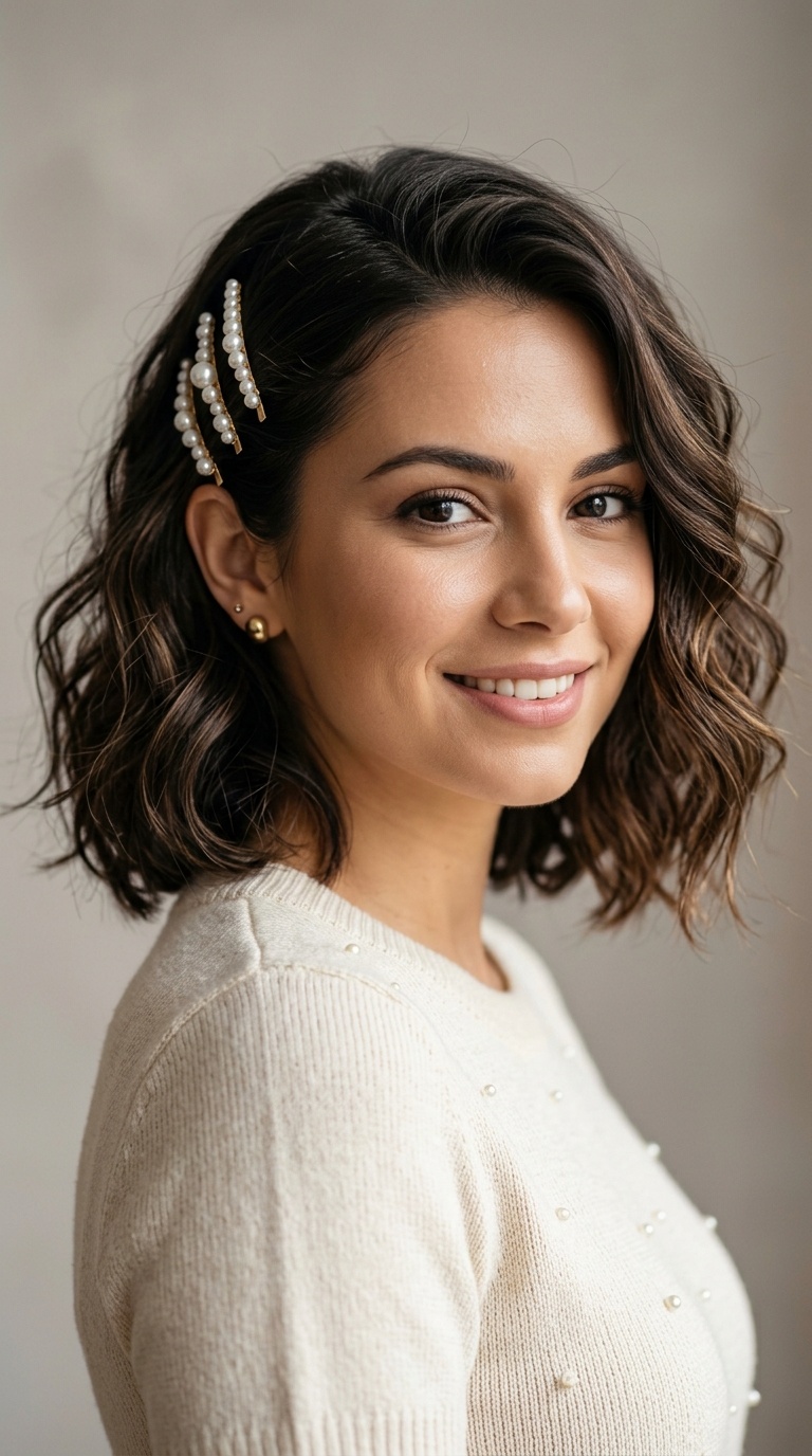 Textured Bob with Pearl Clips