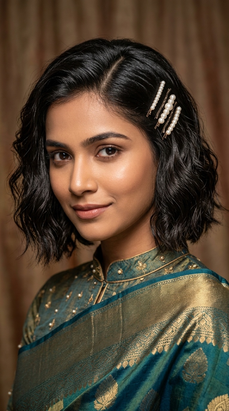Textured Bob with Pearl Studded Pins