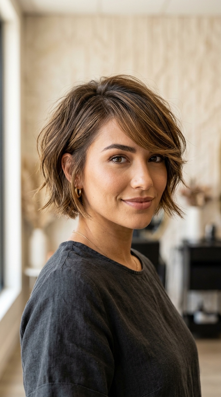 Textured Bob with Side-Swept Bangs