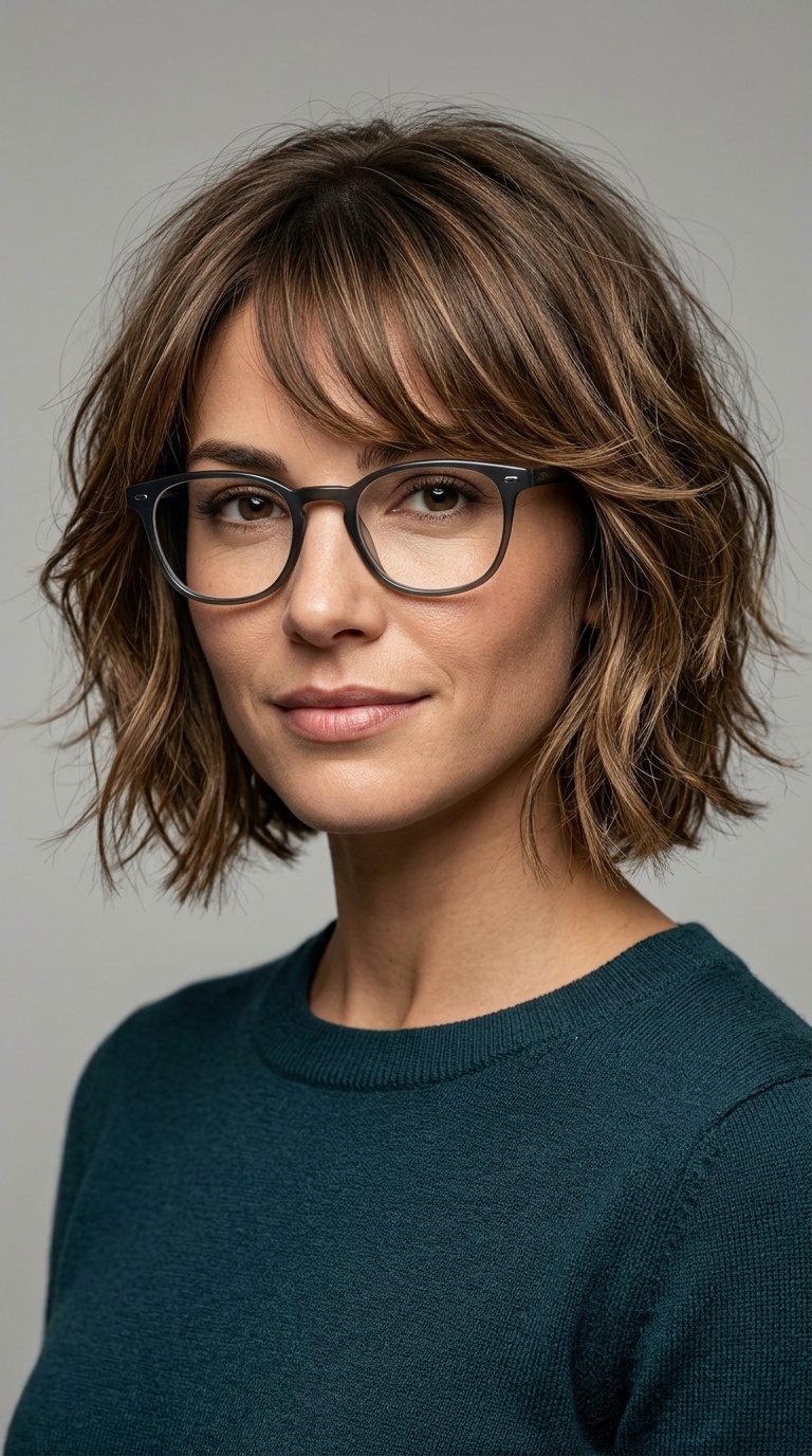 Textured Bob with Side-Swept Bangs