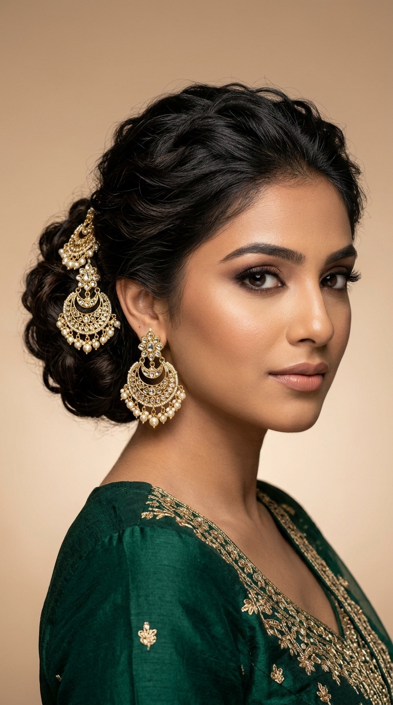 Textured Bun with Chandbali Hair Accessories