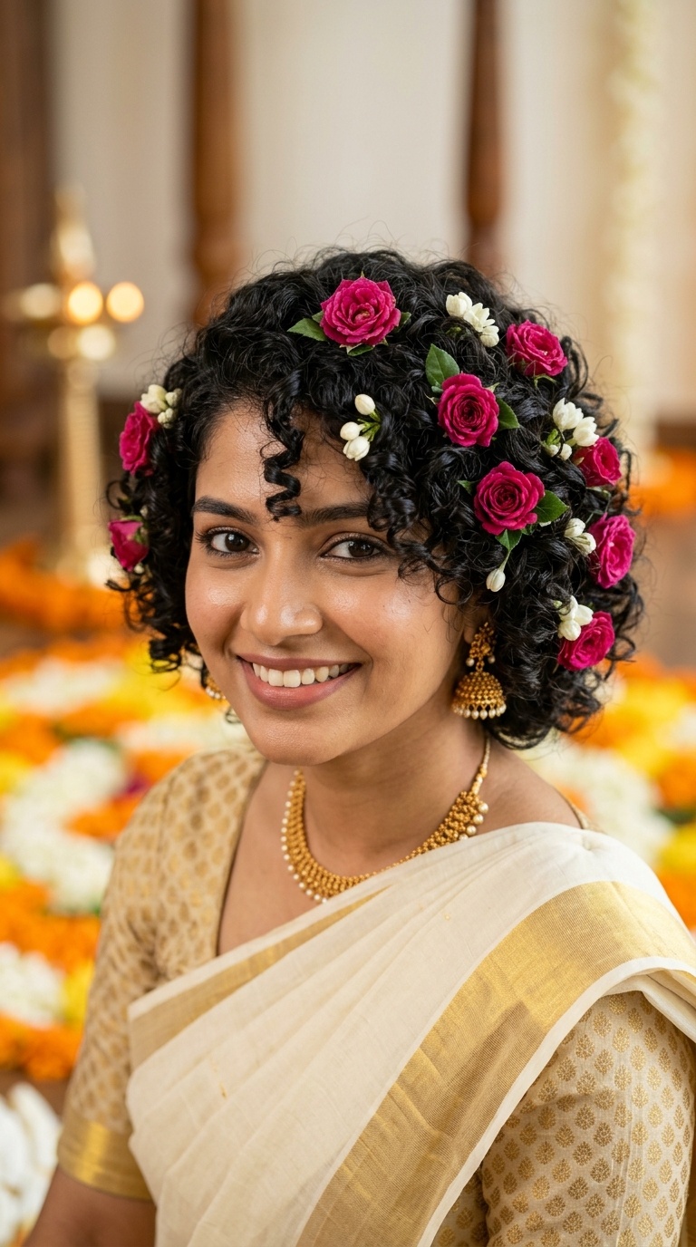 Textured Curls with Rose Accents