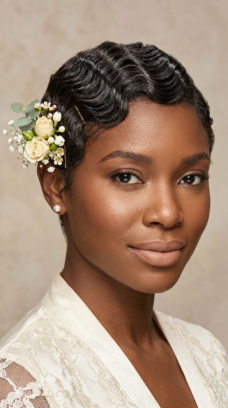Textured Finger Waves with Floral Accents