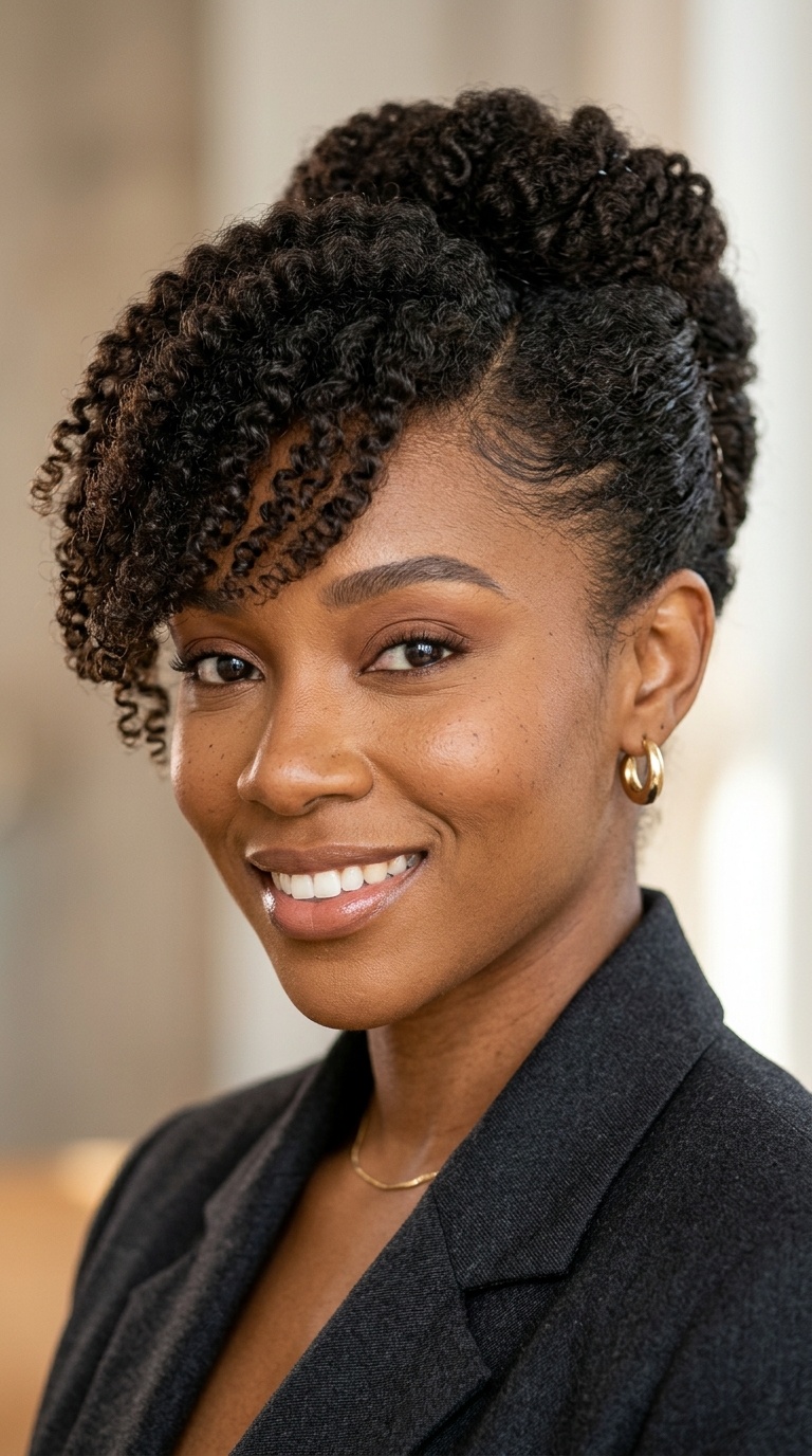 Textured French Roll with Side-Swept Bangs