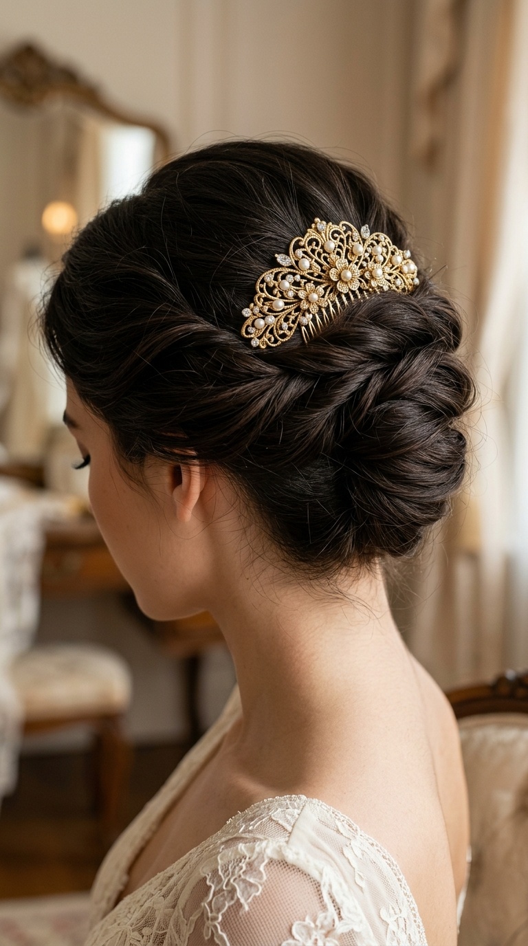Textured French Twist with an Antique Filigree Comb