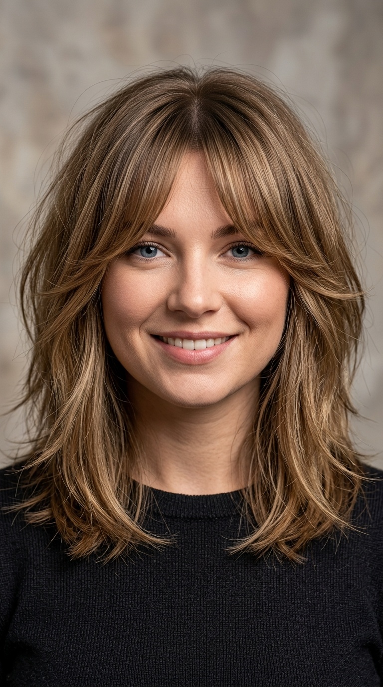 Textured Lob with Curtain Bangs