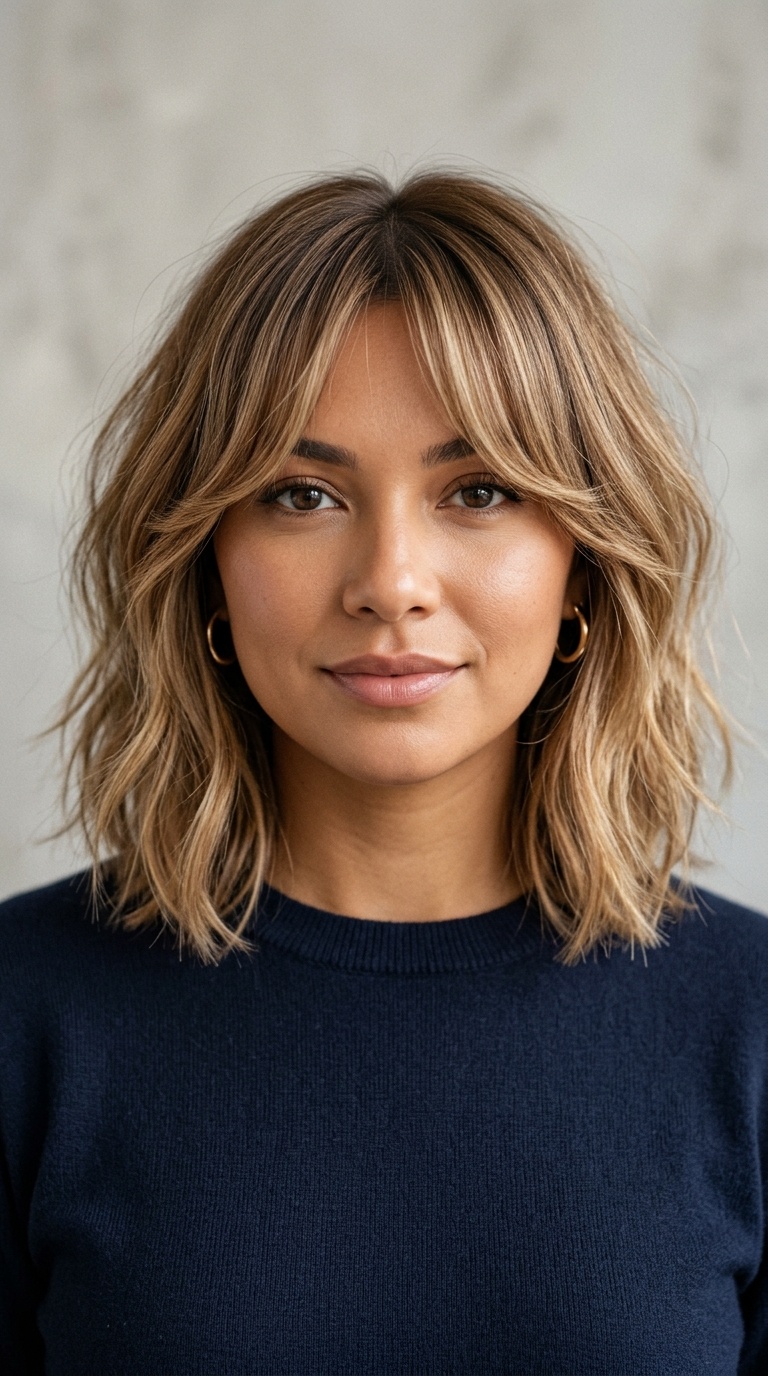 Textured Lob with Curtain Bangs