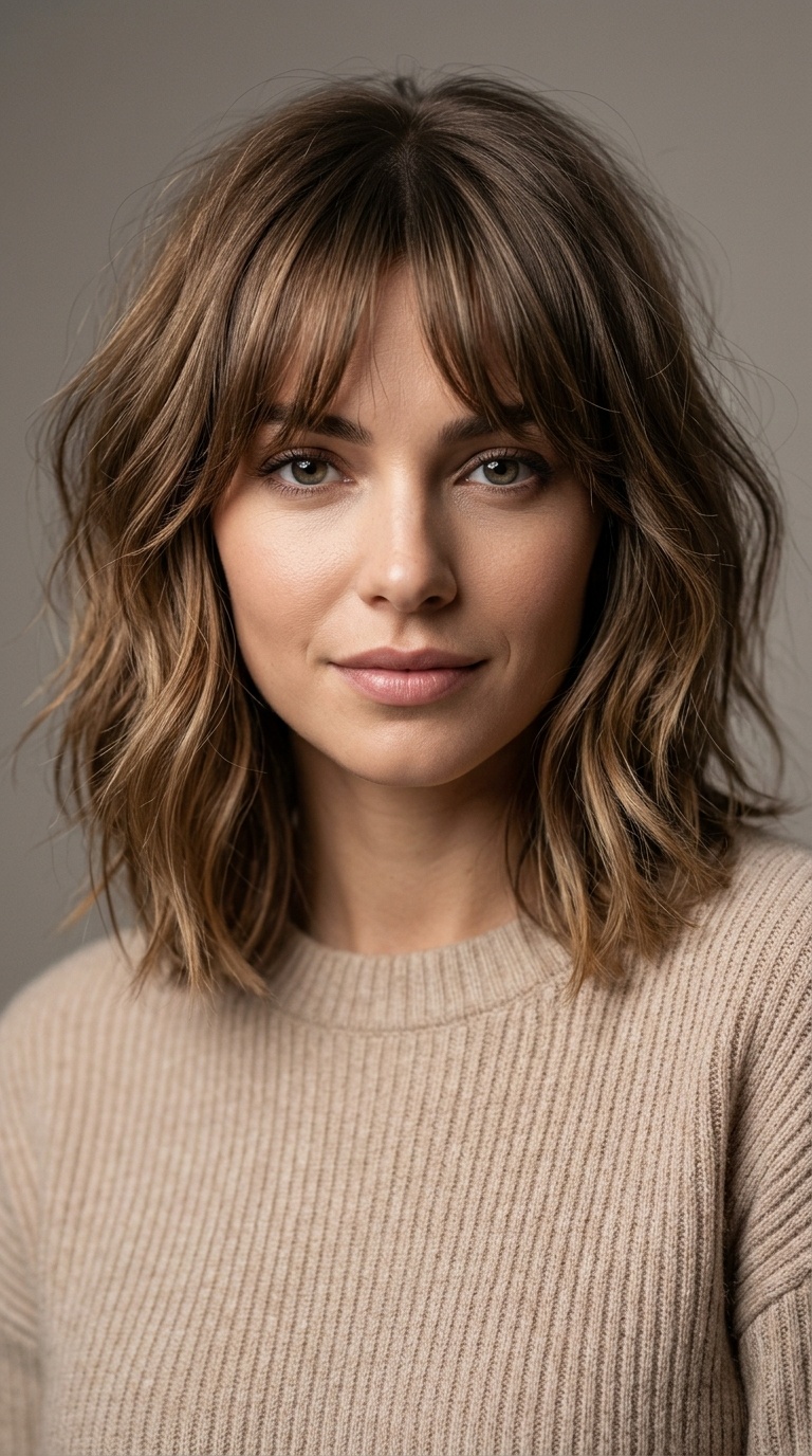 Textured Lob with Curtain Bangs