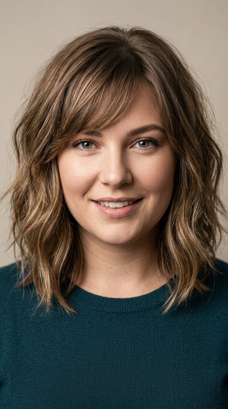 Textured Lob with Side-Swept Fringe