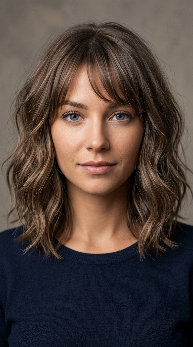 Textured Lob with Wispy Side Bangs