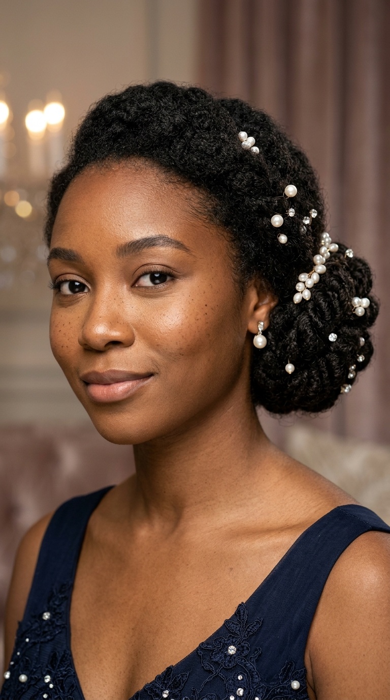 Textured Low Bun with Pearl Accents
