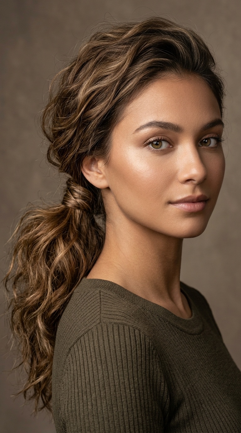 Textured Low Ponytail with Wrap
