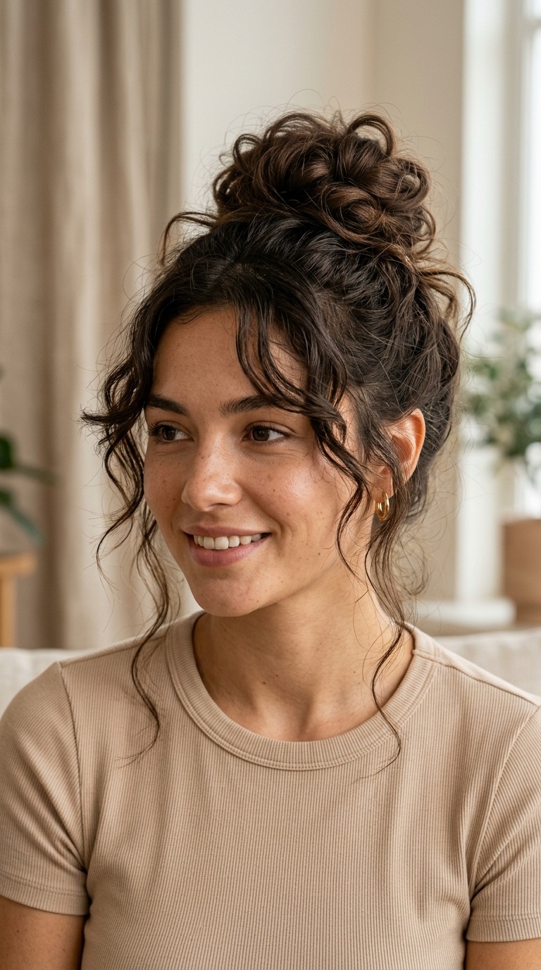 Textured Messy Bun with Face-Framing Strands