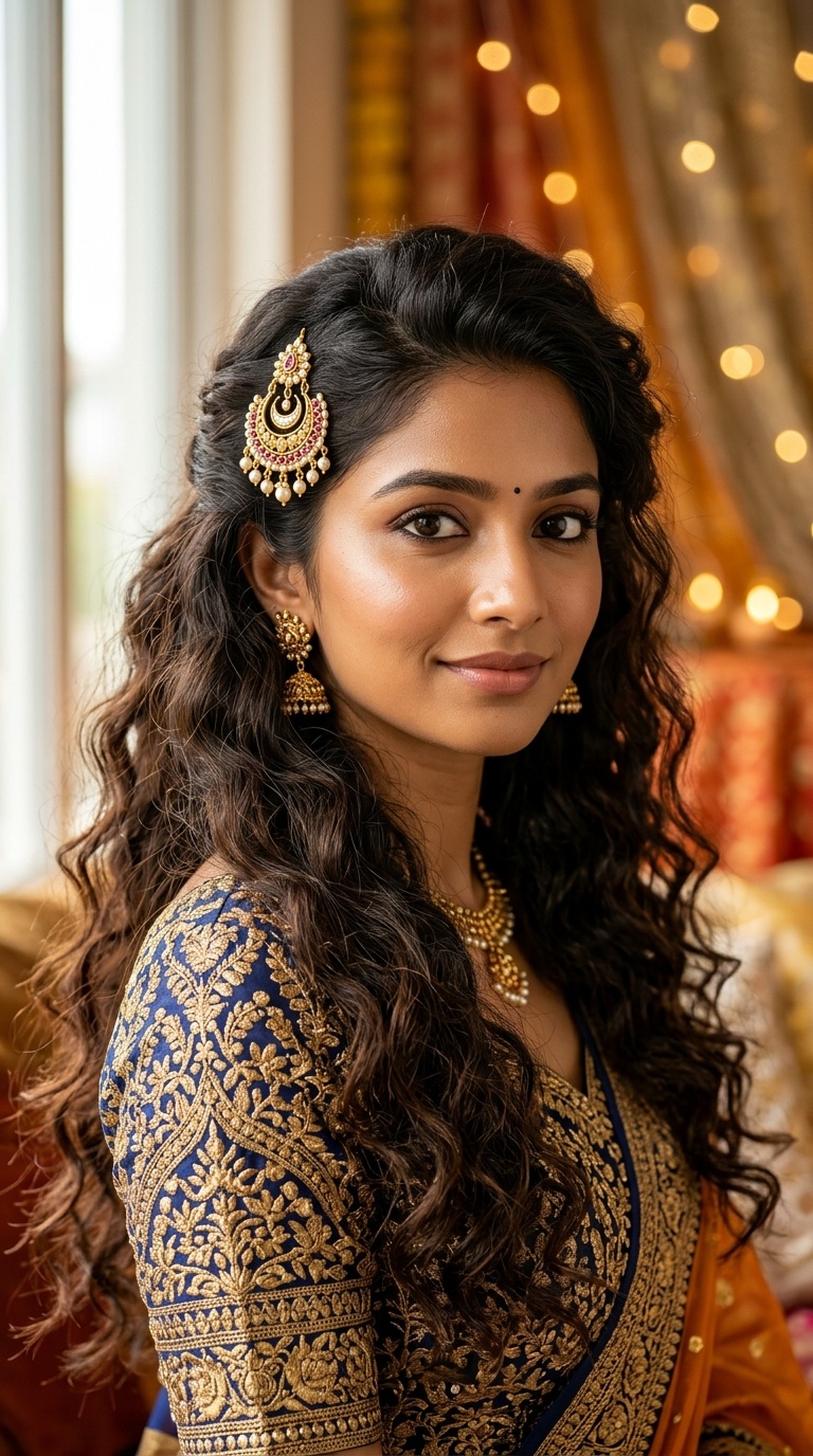 Textured Open Hair with Chandbali Clips