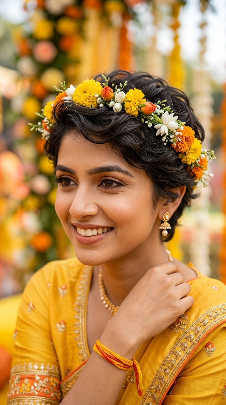 Textured Pixie with Dainty Marigolds
