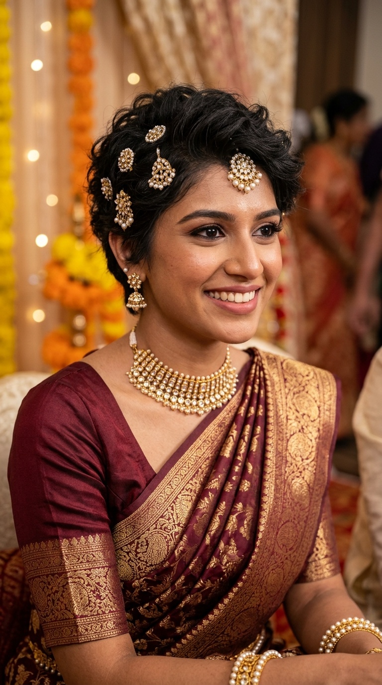 Textured Pixie with Kundan Pins