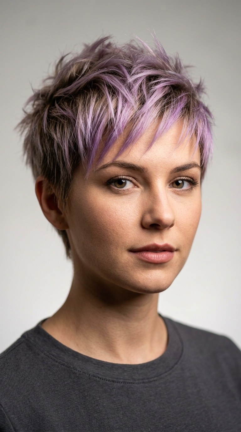 Textured Pixie with Lavender Highlights