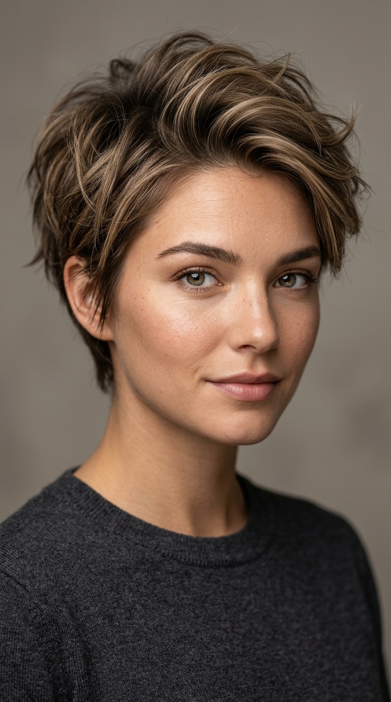 Textured Pixie with Long Crown Layers