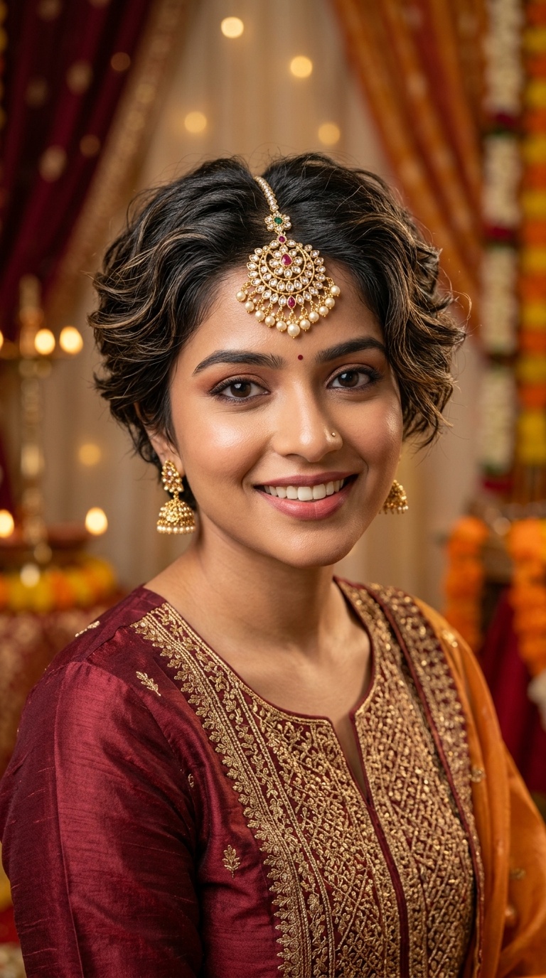 Textured Pixie with Maang Tikka