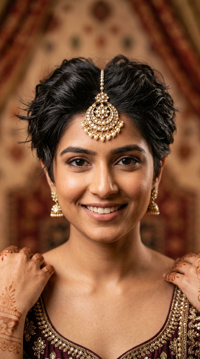 Textured Pixie with Maang Tikka