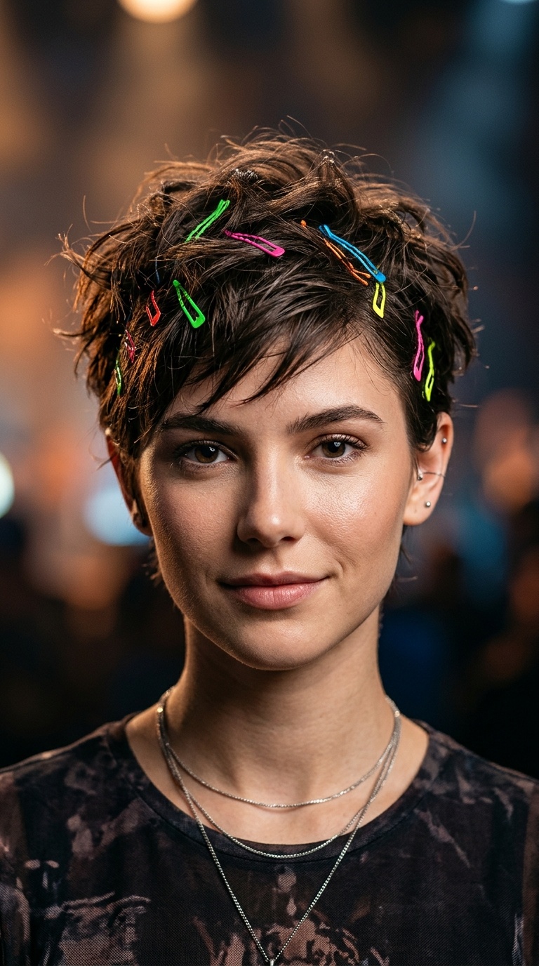Textured Pixie with Neon Pins