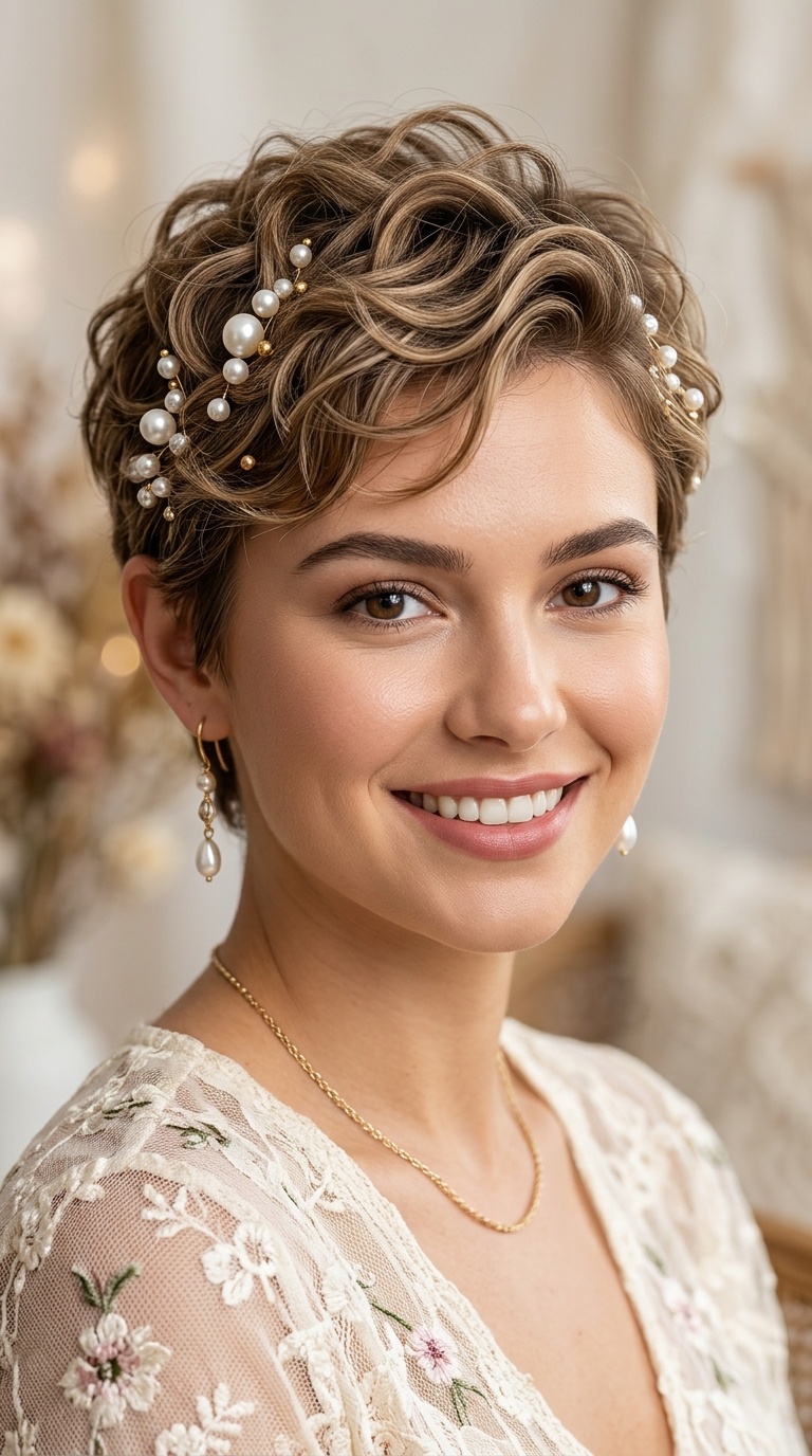 Textured Pixie with Pearl Pins