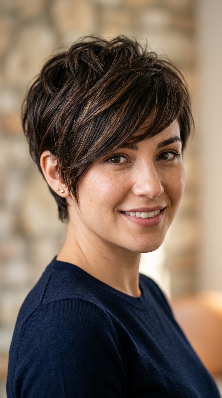 Textured Pixie with Side-Swept Fringe