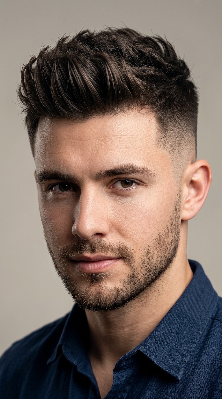 Textured Quiff with Faded Sides