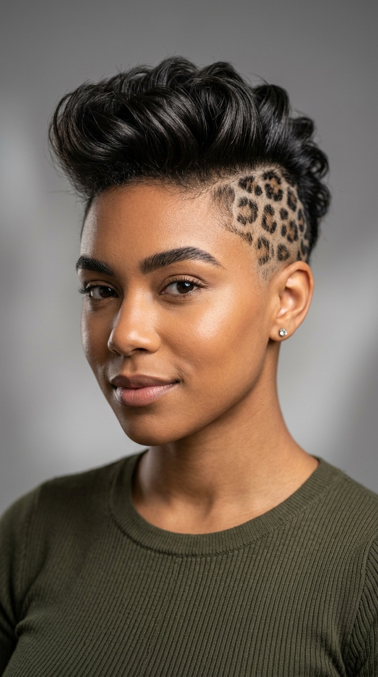 Textured Quiff with Leopard Print Stencil