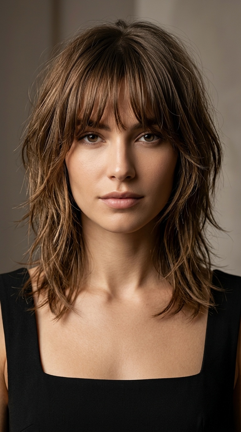 Textured Shag with Curtain Bangs