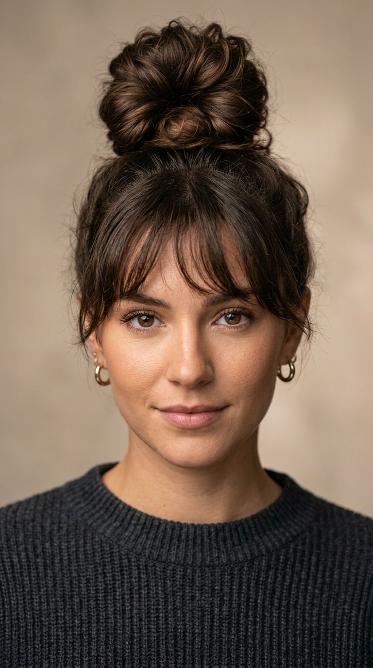 Textured Top Knot with Bangs