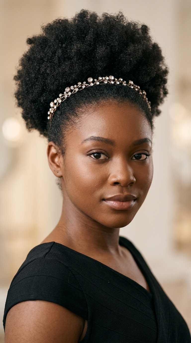 The Afro Puff with Jeweled Headband