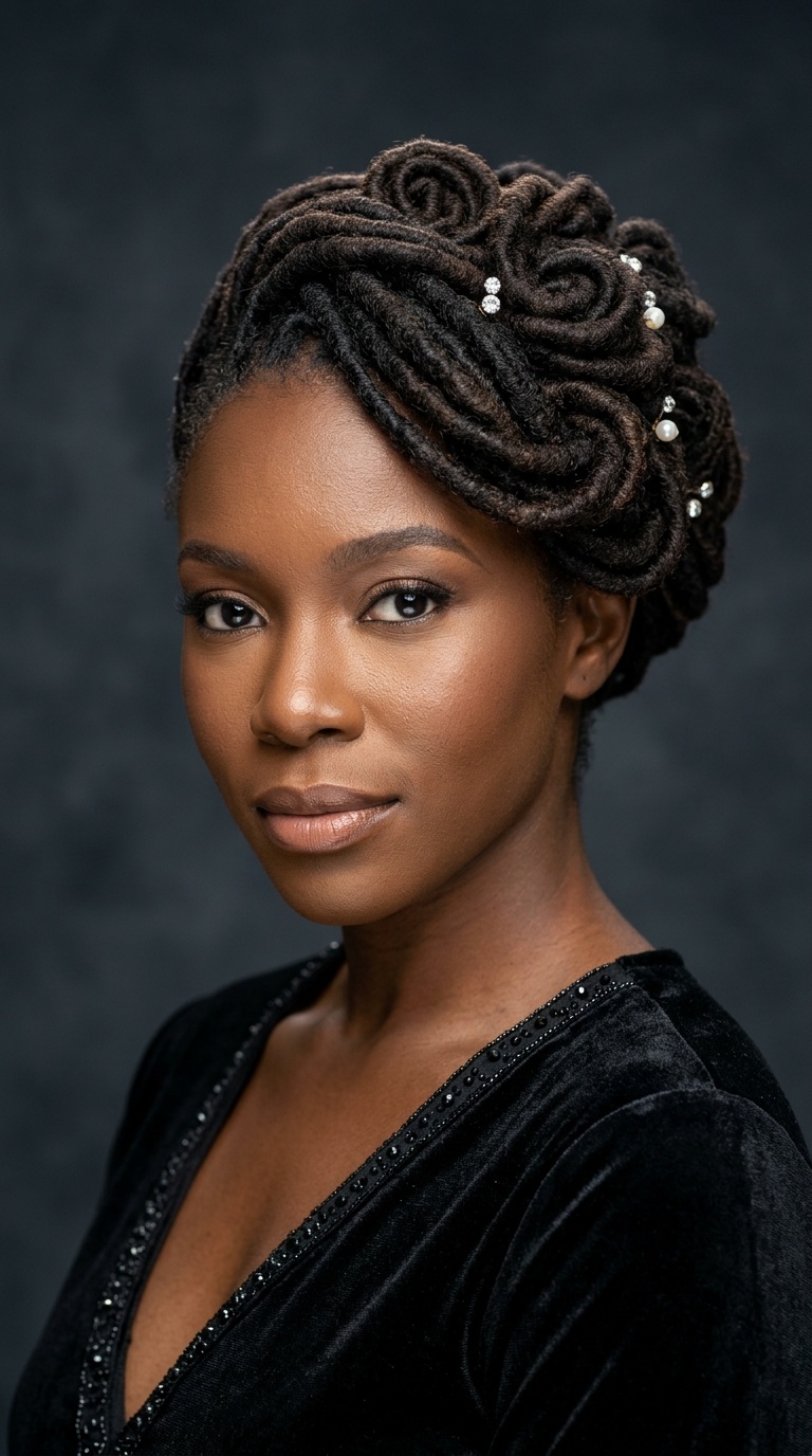 The Barrel-Rolled Loc Updo