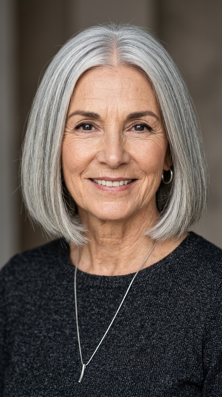 The Blunt Silver Bob with No Bangs